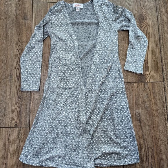 Beautiful Gray Duster Cardigan with Silver Heart Pattern - Picture 1 of 2
